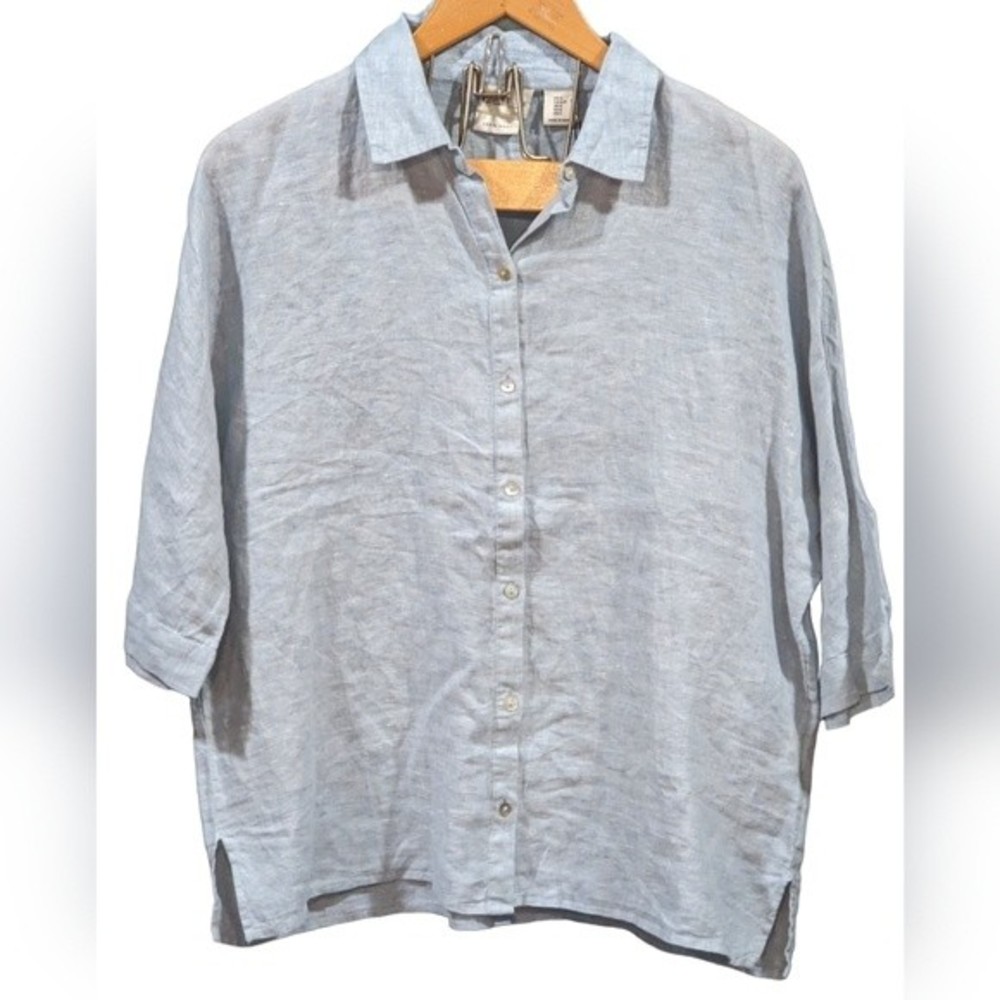 Rachel Zoe 100% Linen Short Sleeve Button Down Blouse Size Small